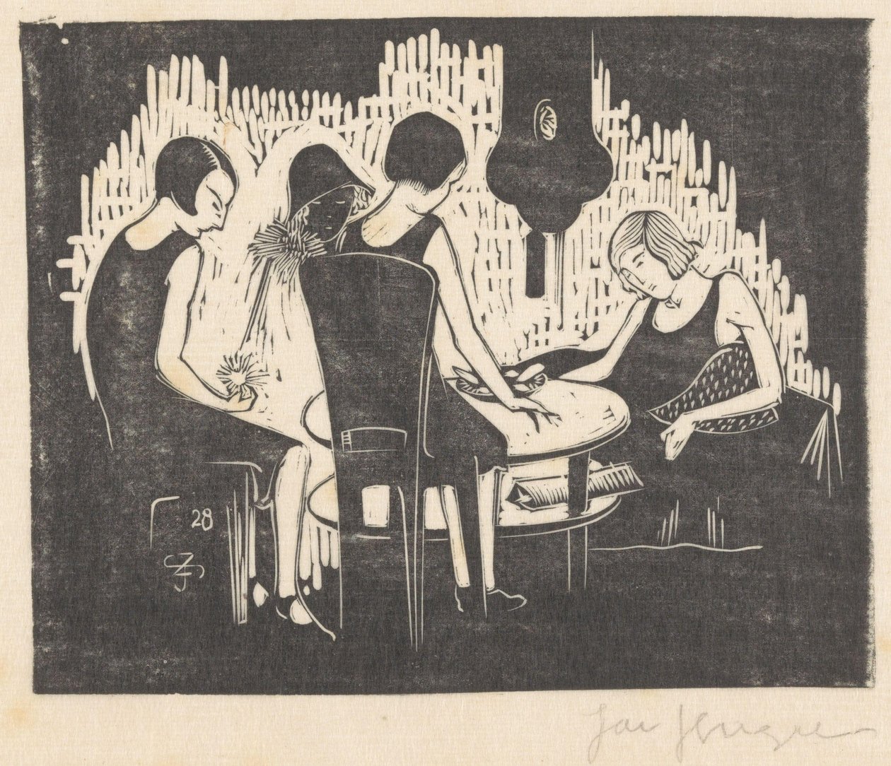 Quatro mulheres sentadas a uma mesa de Jac Jongert (signed by artist)