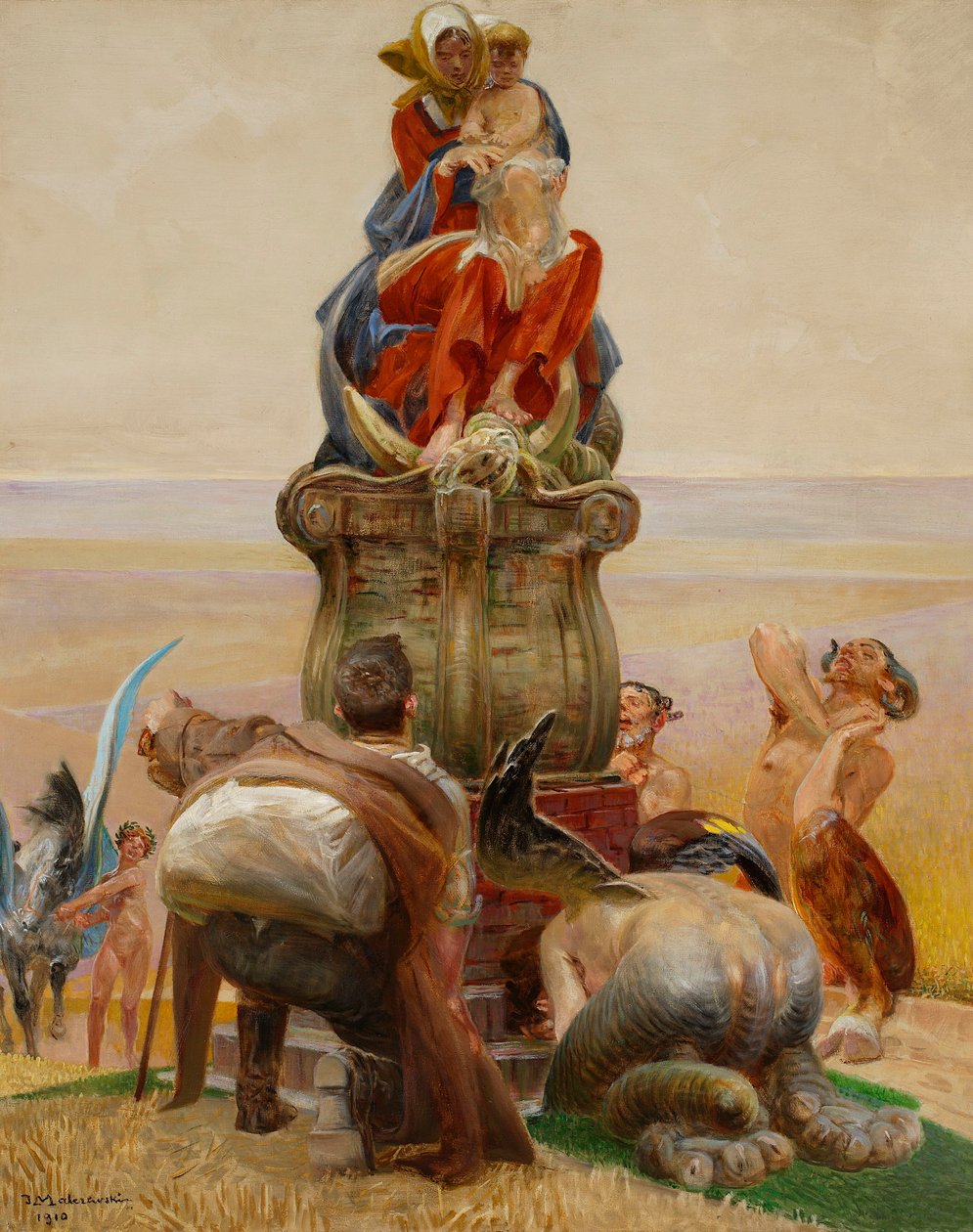Adoração da Virgem, parte central do tríptico «Vai para junto dos ribeiros» de Jacek Malczewski