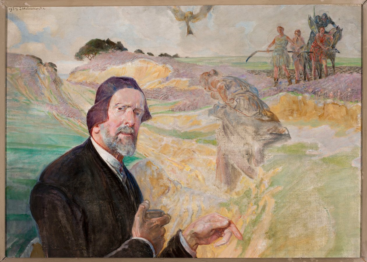 Autorretrato tendo como fundo uma estrada polaca de Jacek Malczewski