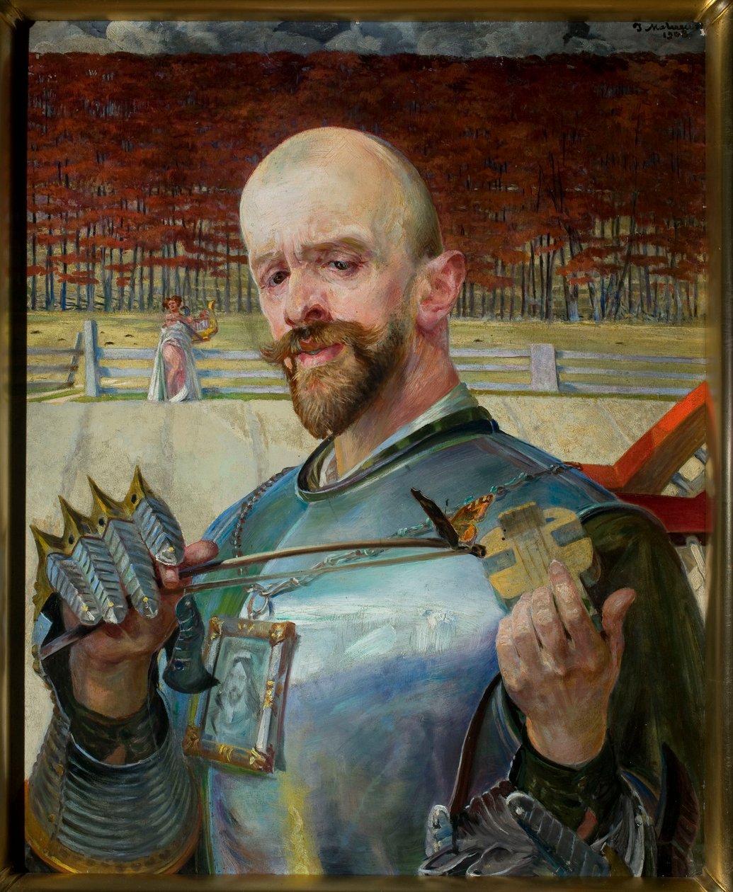Auto-retrato com armadura e violino de Jacek Malczewski