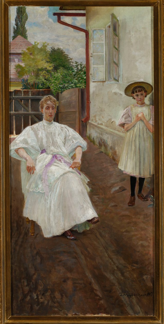 Em frente da casa - a mulher e a filha do artista de Jacek Malczewski