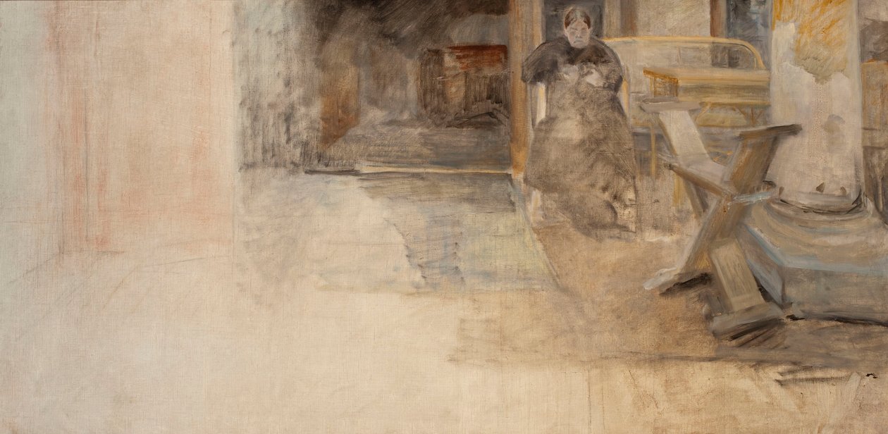 Interior com a irmã do artista, esboço de Jacek Malczewski