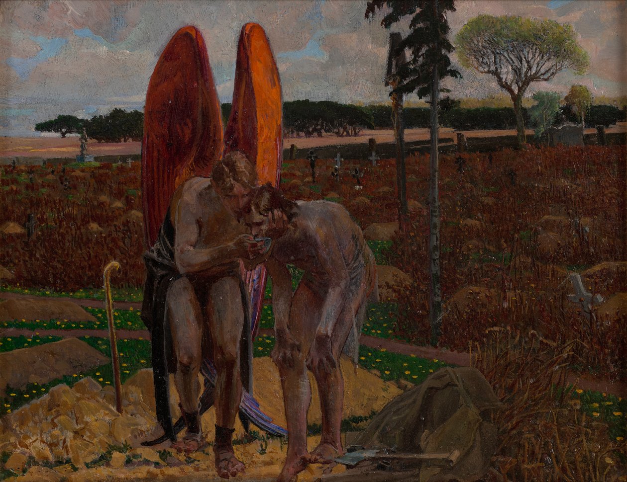 Atrás do anjo (parte direita do tríptico) de Jacek Malczewski