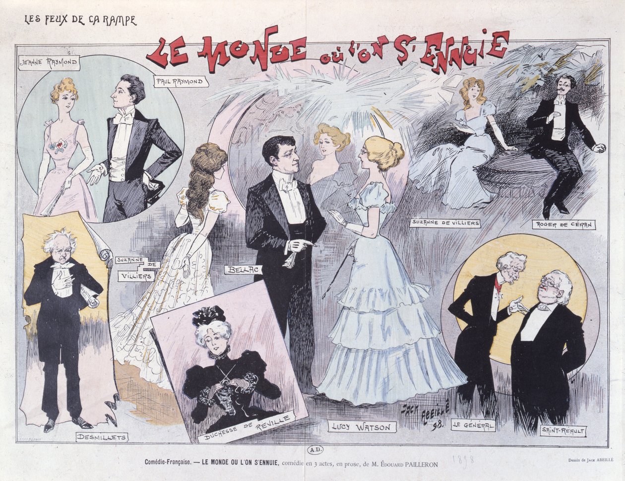 Cartaz publicitário da comédia satírica The World or Lon SEnnuie de Edouard Pailleron na Comédie-Française, 1898 de Jack Abeille