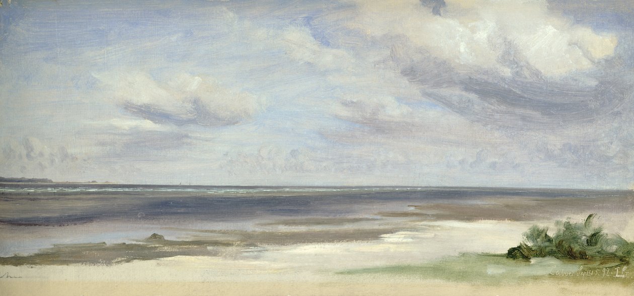 Uma praia no mar Báltico em Laboe, 1842 (wc no papel no cartão) de Jacob Gensler