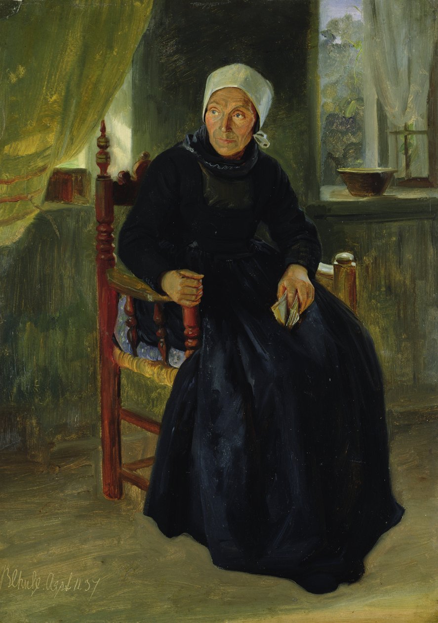 Uma mulher de Blankenese, 1837 (óleo sobre papel no cartão) de Jacob Gensler