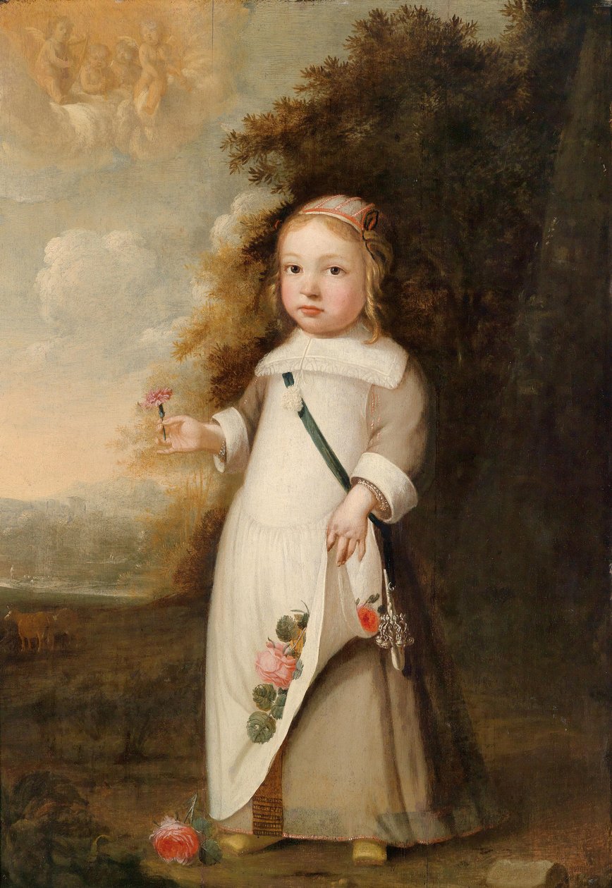 Retrato, de, um, criança, com, um, flor de Jacob Gerritsz Cuyp