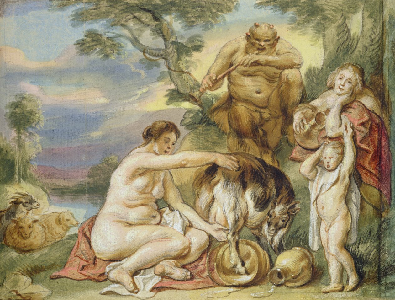 Júpiter como uma criança (tinta e wc no papel) de Jacob Jordaens