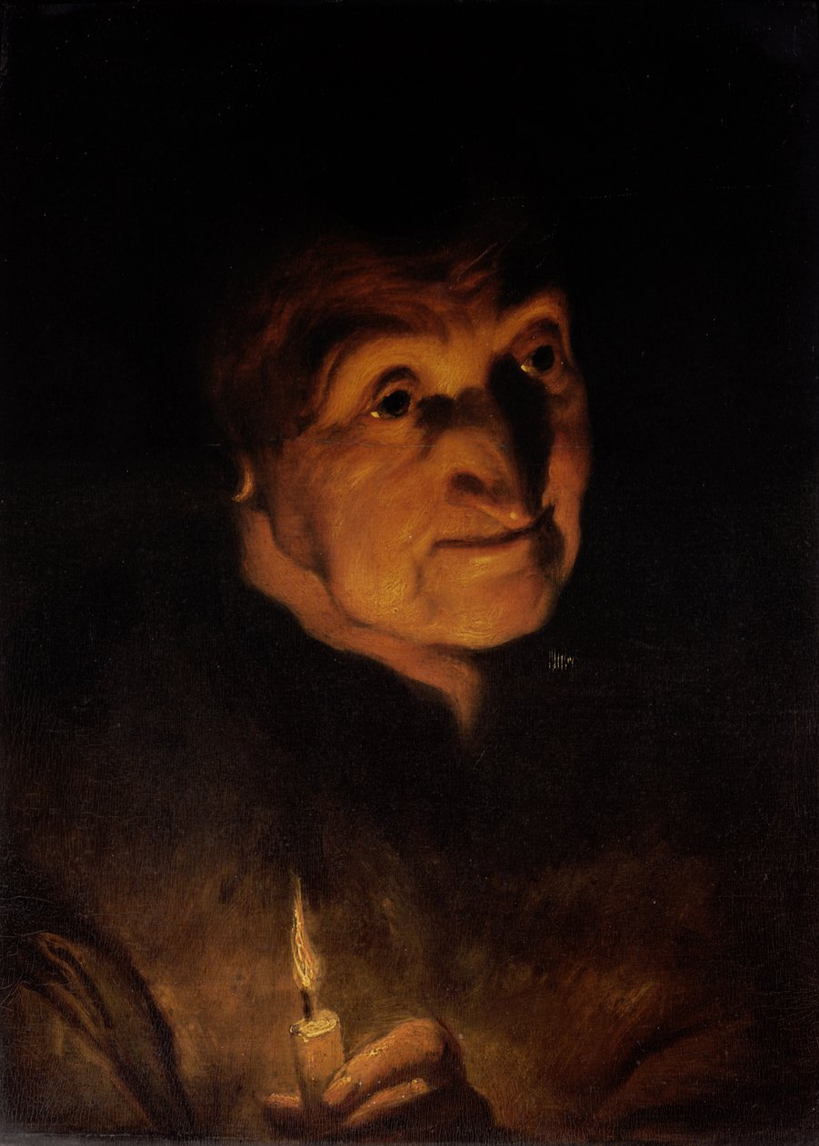 Estudo de uma mulher velha, segurando uma vela de Jacob Jordaens