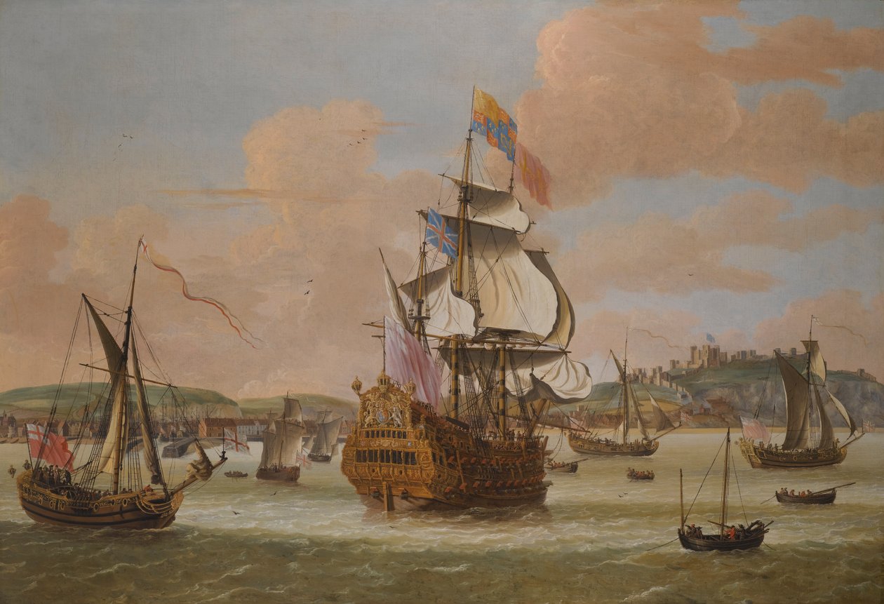 Charles II e James, Duque de York, a bordo do HMS Triumph, com três Royal Yachts of Dover de Jacob Knijff