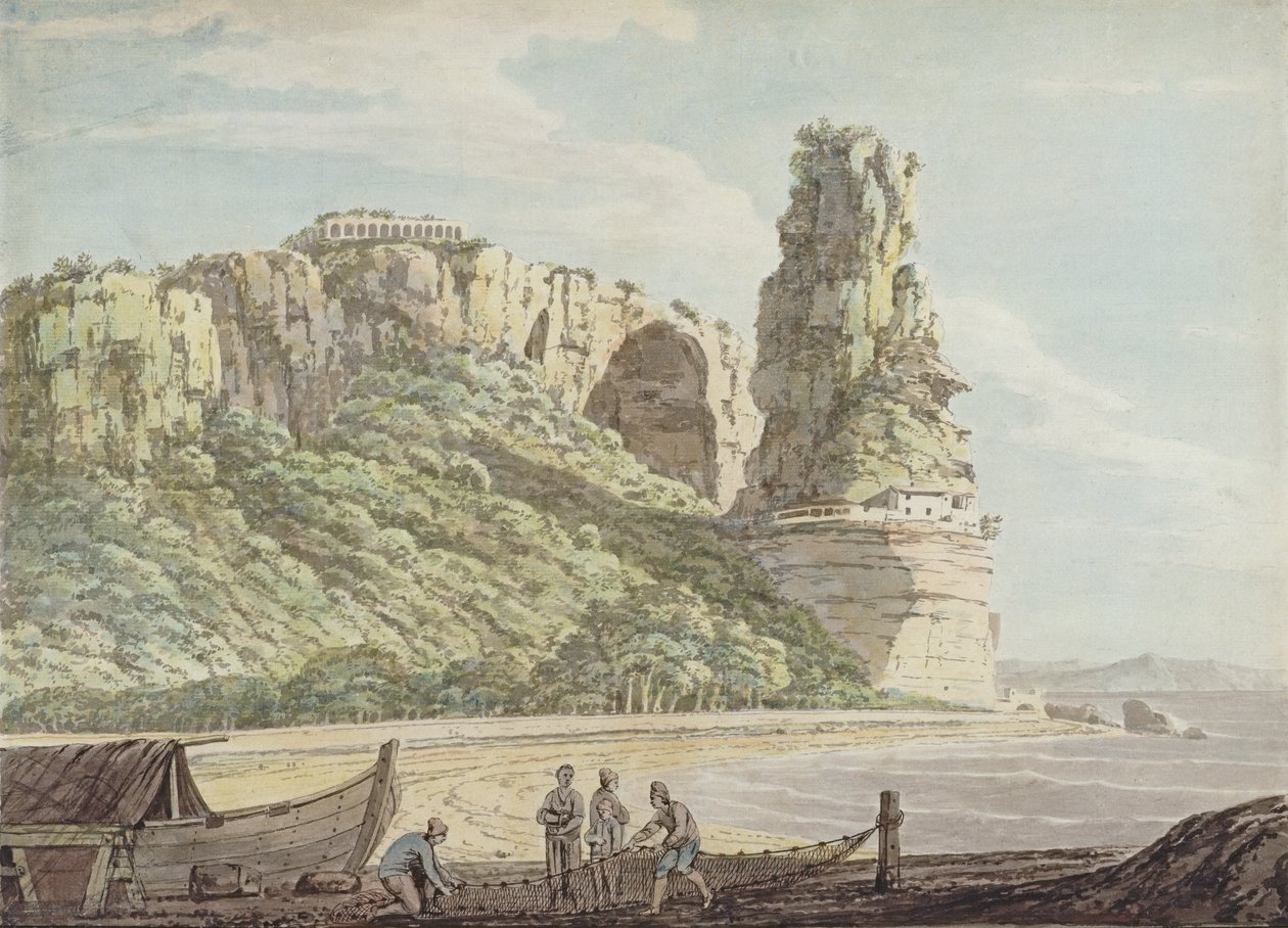 Uma vista em Terracina, 1778 (wc, caneta e tinta sobre lápis sobre papel) de Jacob More