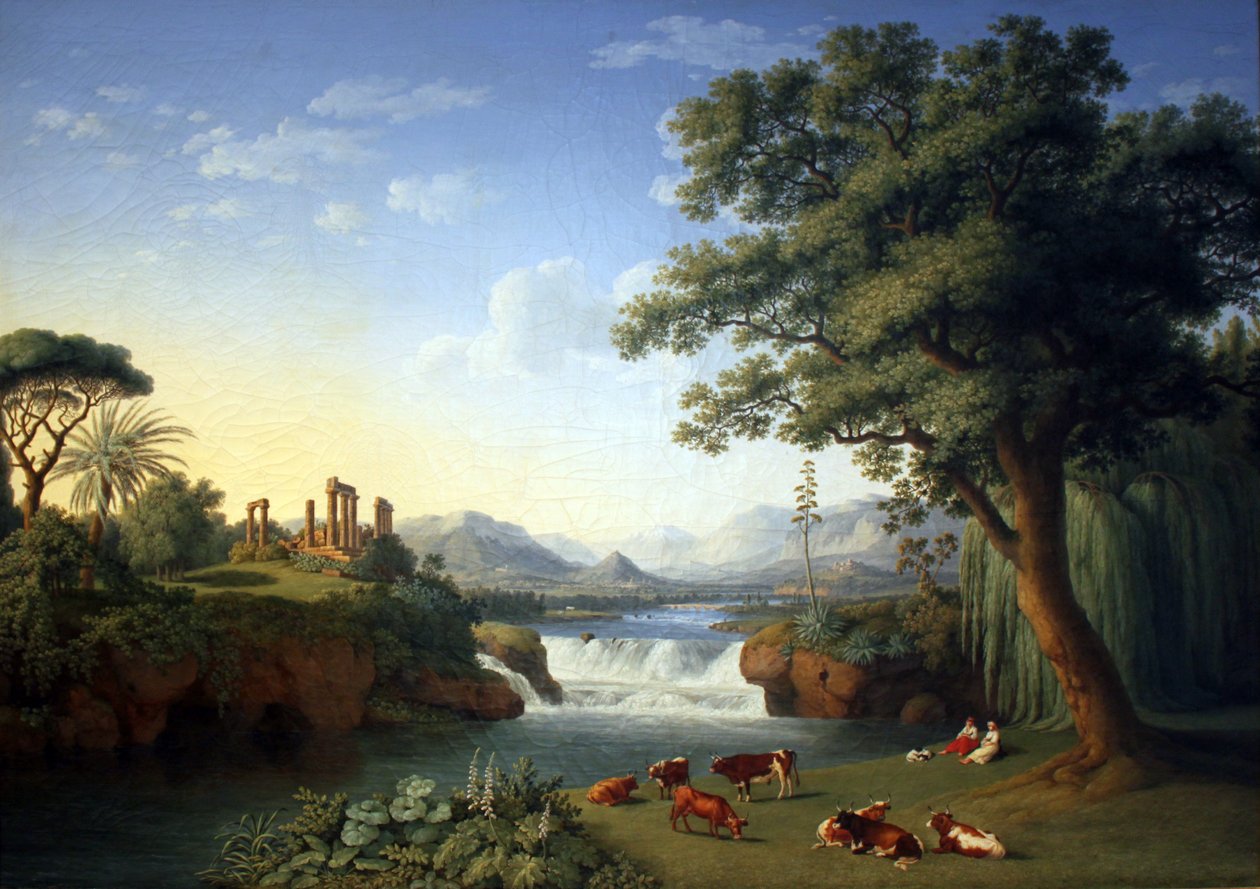 Paisagem ideal com o templo Juno de Agrigento de Jacob Philippe Hackert