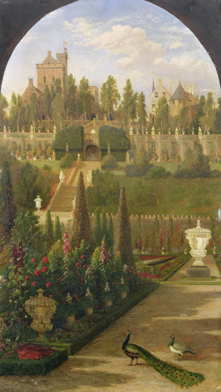 Drummond Castle, Perthshire, visto dos jardins, 1847 de Jacob Thompson