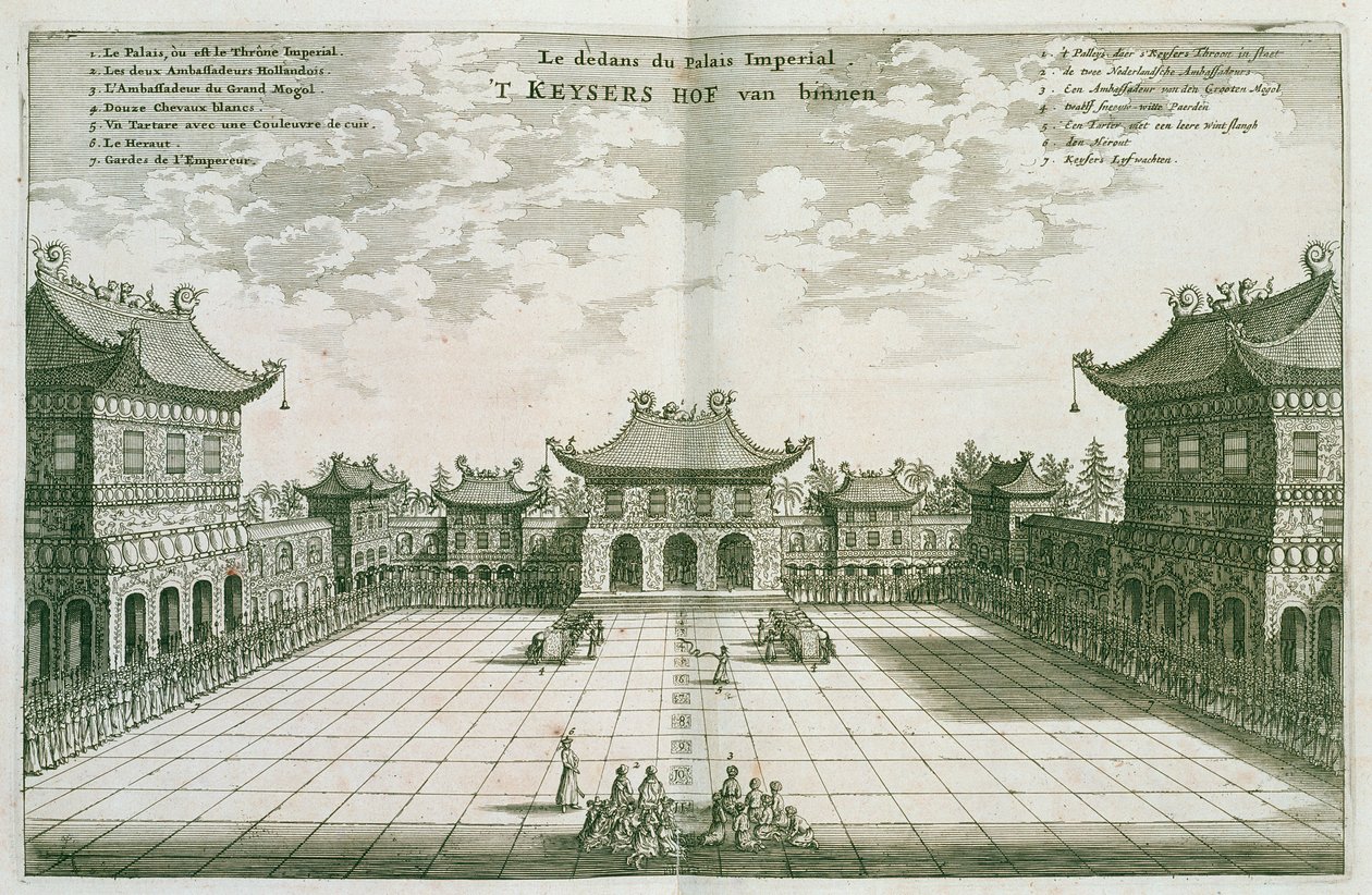 Dentro do Palácio Imperial, de uma conta de uma embaixada holandesa na China, 1665 de Jacob van Meurs