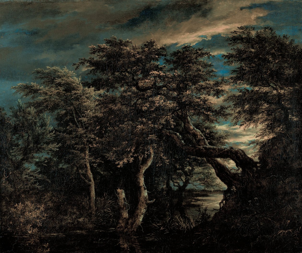 Um, pântano, em, um, floresta, em, anoitecer de Jacob van Ruisdael