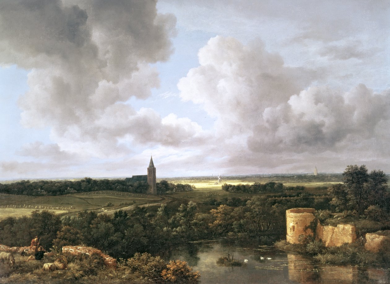 Paisagem com Castelo e Igreja Arruinados, c.1665-70 de Jacob van Ruisdael
