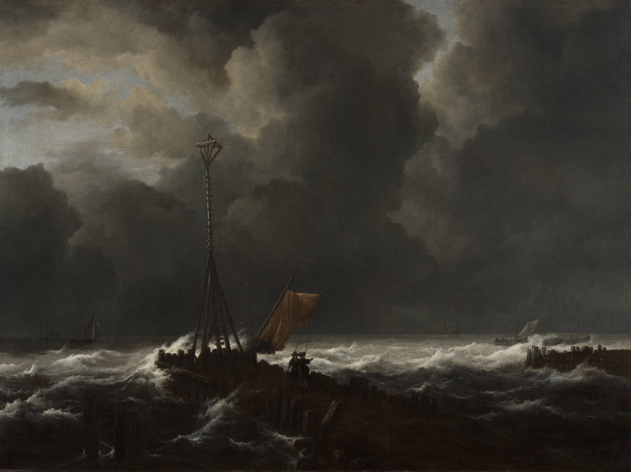 Mar agitado em um molhe de Jacob van Ruisdael