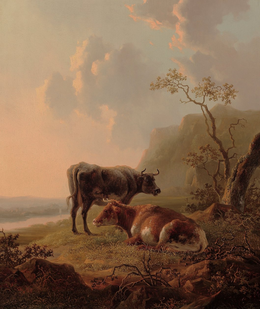 Gado em uma paisagem italianizada de Jacob van Strij