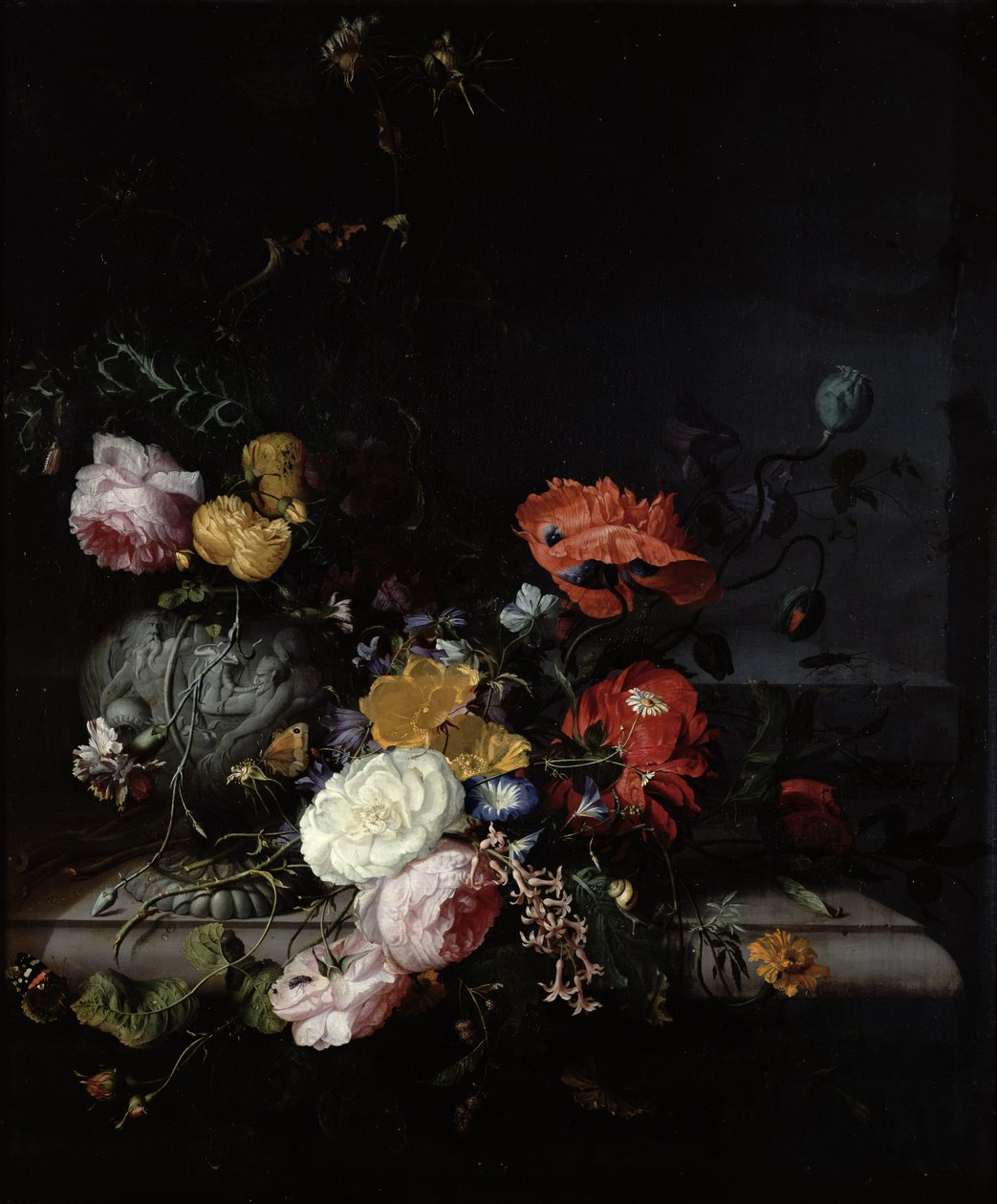 Ainda vida com flores e insetos de Jacob van Walscapelle