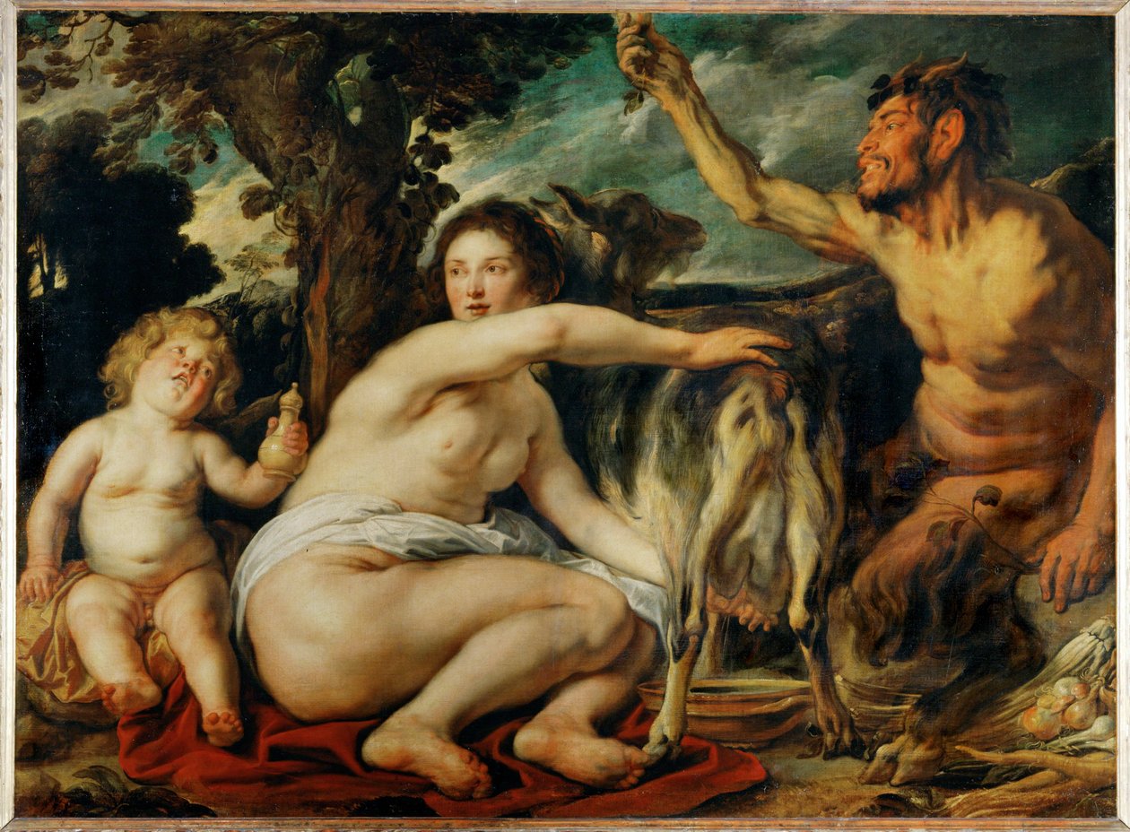 Jupiter enfant nourri par la chevre Amalthee - O filho Júpiter amamentado pela cabra Amalthea ... de Jacob (studio of) Jordaens