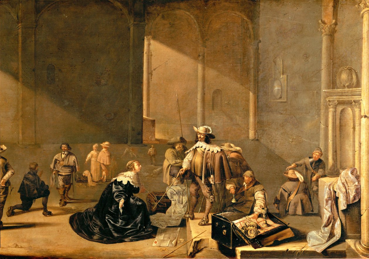 Pilhagem de uma casa pelas tropas espanholas (óleo sobre madeira) de Jacob A. & Willaerts Adam (1577-1664) Duck