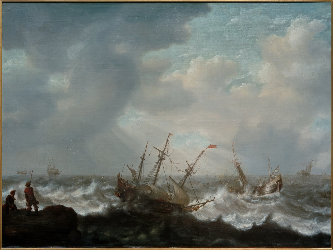 Três capitães e outros navios em mares tempestuosos de Jacob Adriaensz Bellevois