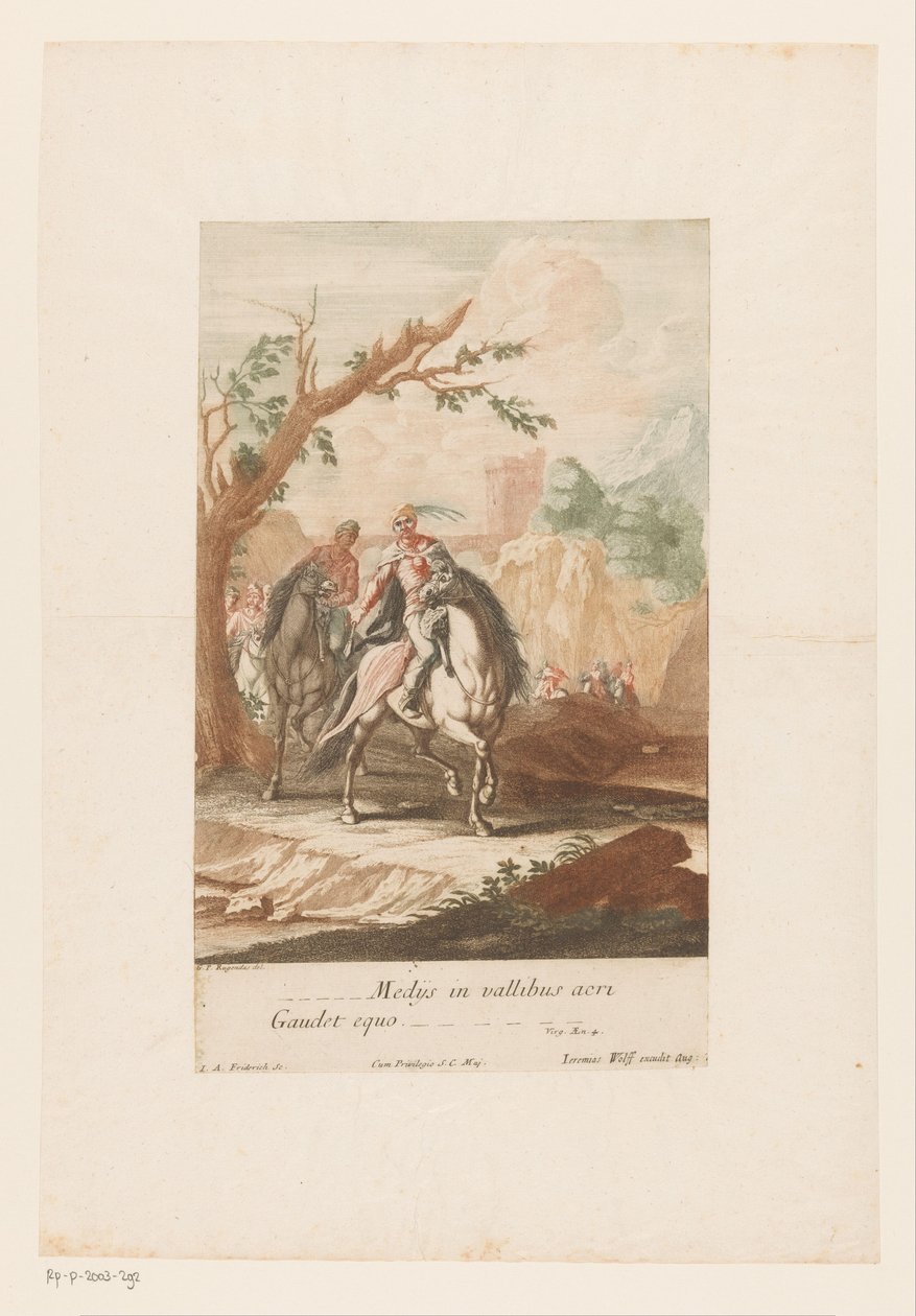 Cavaleiros de passagem pelo vale
Medijs in vallibus acri Gaudet equo (título sobre o objecto) de Jacob Andreas Fridrich (I)