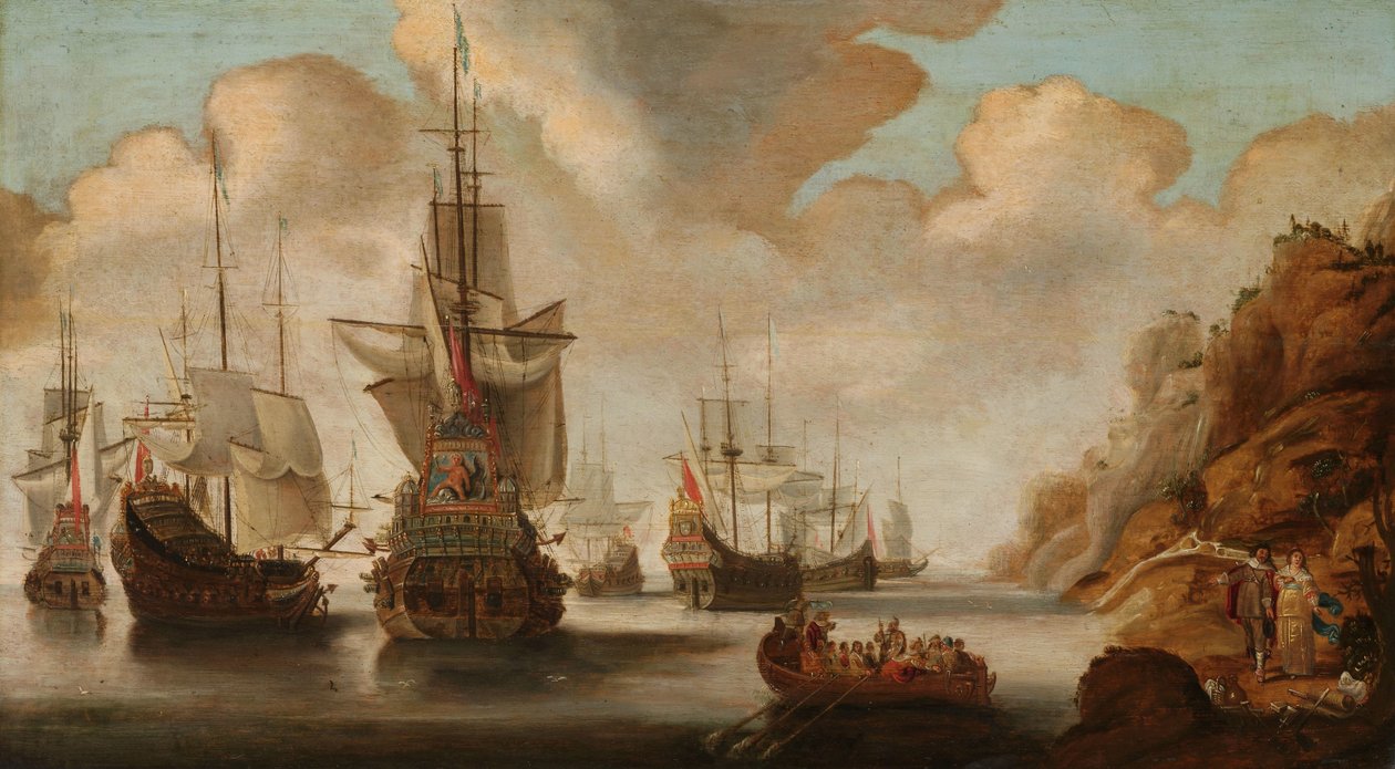 Um esquadrão francês perto de uma costa rochosa de Jacob Bellevois