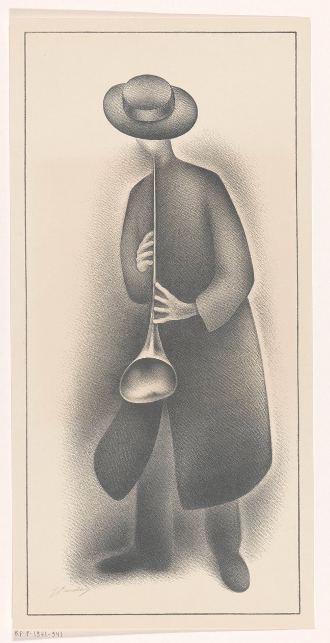 Músico de rua com instrumento de sopro de Jacob Bendien (signed by artist)