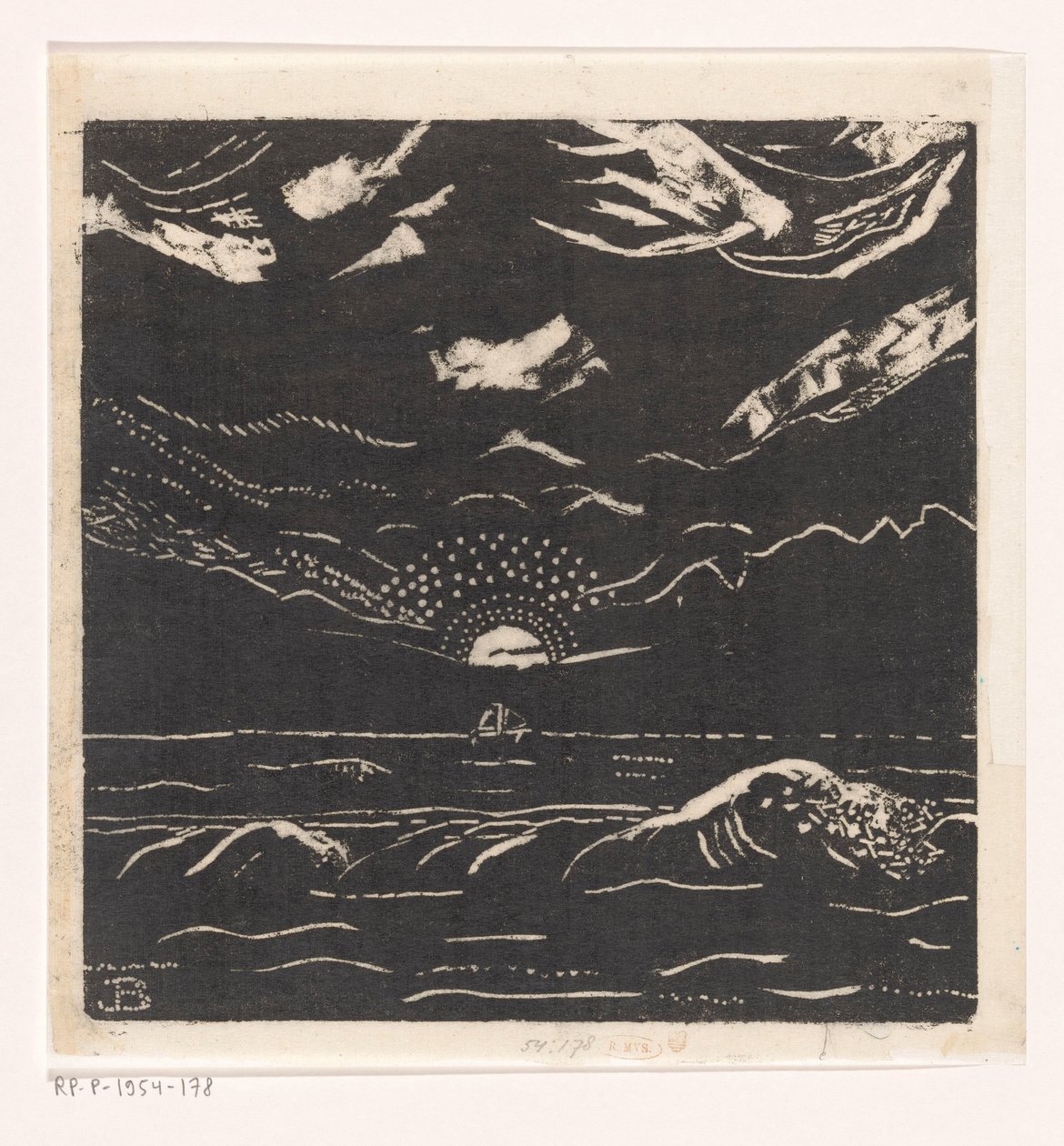 Seascape com veleiro e pôr do sol de Jacob Bendien