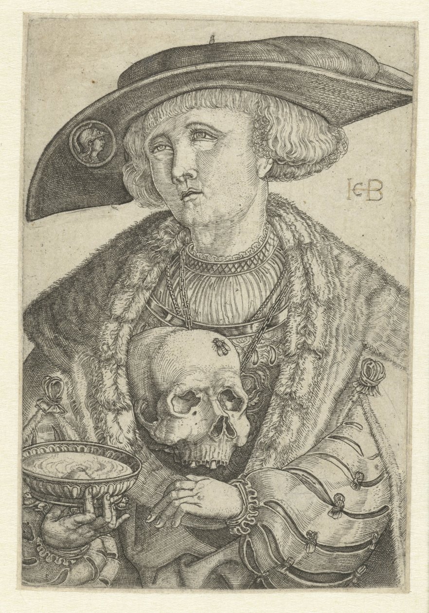 Auto-retrato com crânio e tigela de Jacob Binck