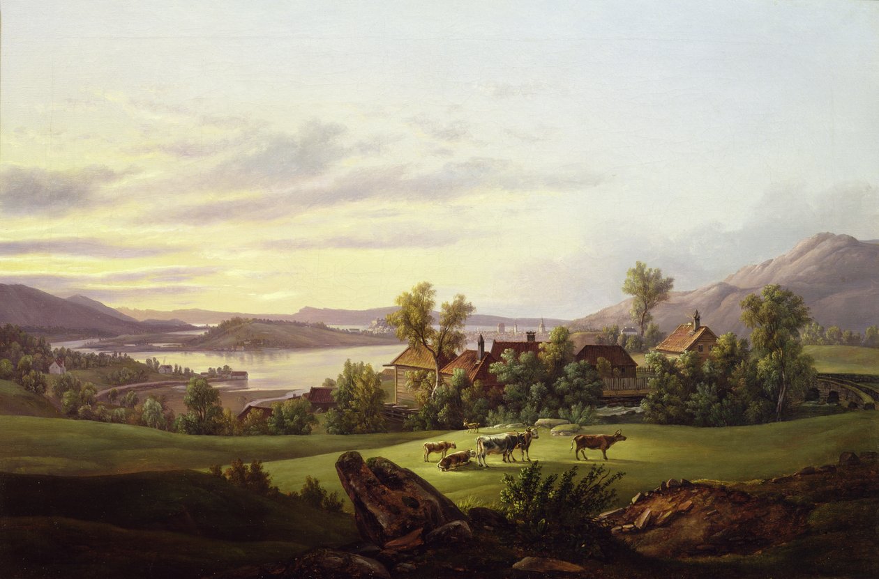 Vista sobre Bergen de Haukeland (óleo sobre tela) de Jacob Calmeyer