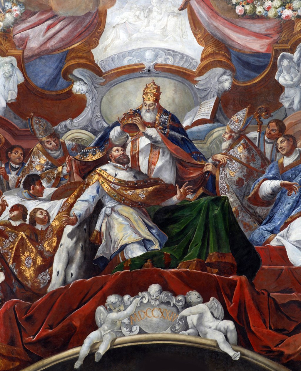 Sacre (Couronnement) de Charlemagne (742 - 814) en 800 par le Pape Leon III - The Imperial Coronation of Charles the Great by Pope Leo III in 800 par Stauder, Jacob Carl (1694-1756) de Jacob Carl Stauder