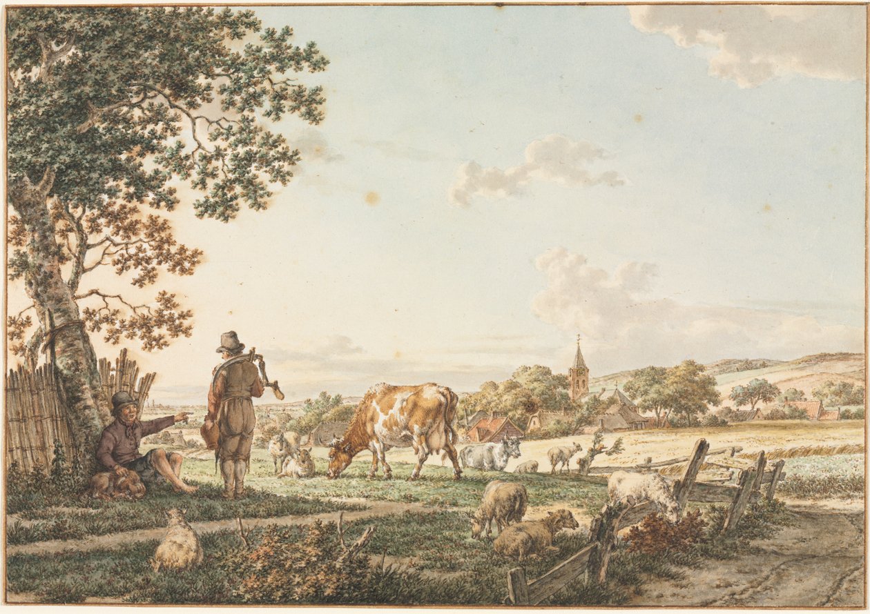 Paisagem Pastoral com Aldeia, 1799. de Jacob Cats