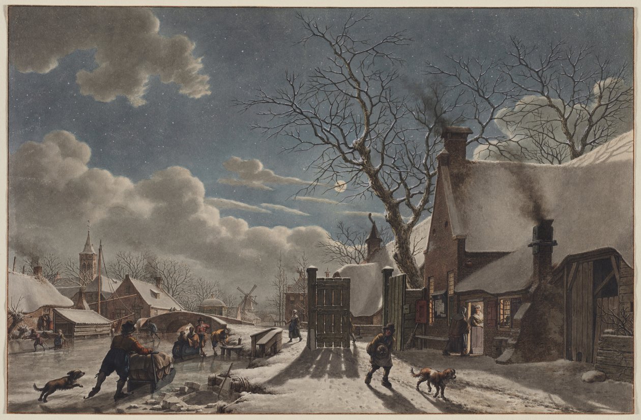 Noite de inverno em uma cidade holandesa, 1797. de Jacob Cats