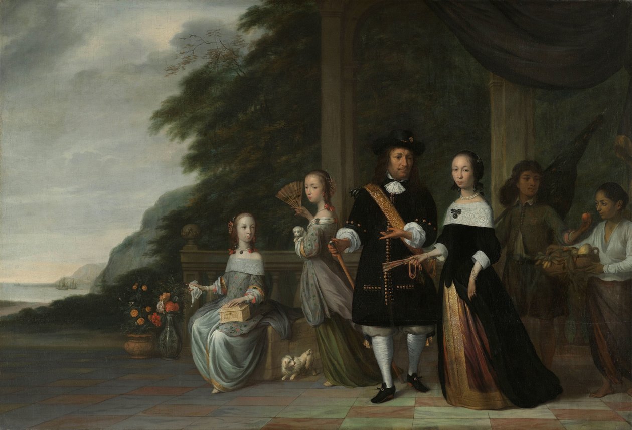 Pieter Cnoll, Cornelia van Nijenrode, as suas Filhas e Dois Servos Escravos
Pieter Cnoll e Cornelia van Nijenrode, as suas duas filhas Catharina e Hester, a Surapati escravizada e uma mulher escravizada de Jacob Coeman
