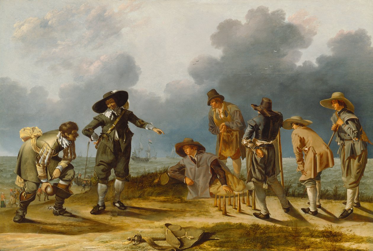 The Game of Skittles, c.1635-40 (óleo sobre painel de carvalho) de Jacob Duck