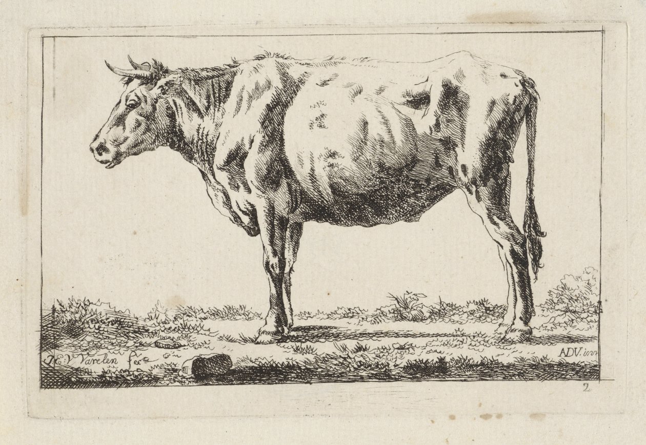 Vaca em pé, à esquerda de Jacob Elias van Varelen
