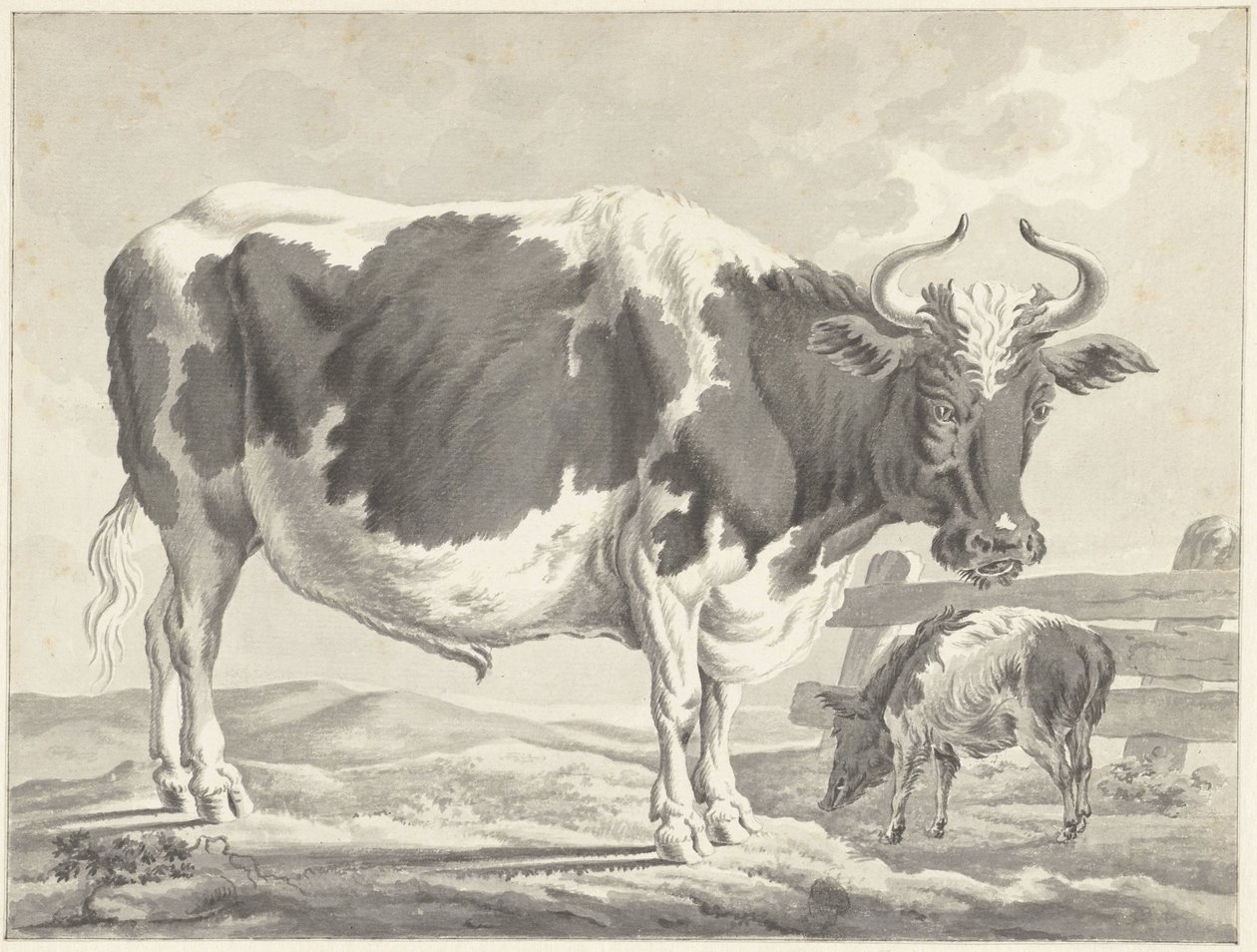 Touro de patas negras e um porco de Jacob Elias van Varelen