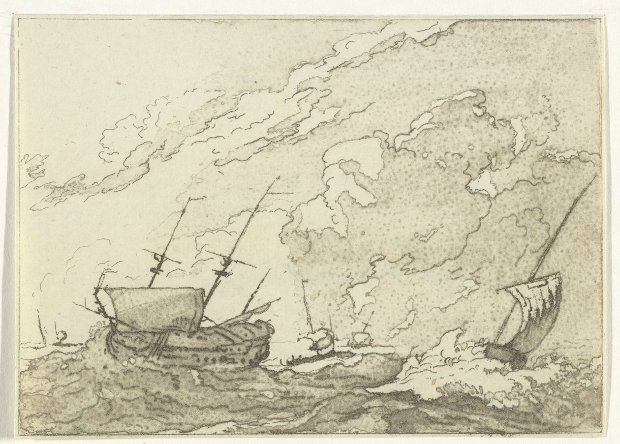 Navios em uma tempestade de Jacob Ernst Marcus