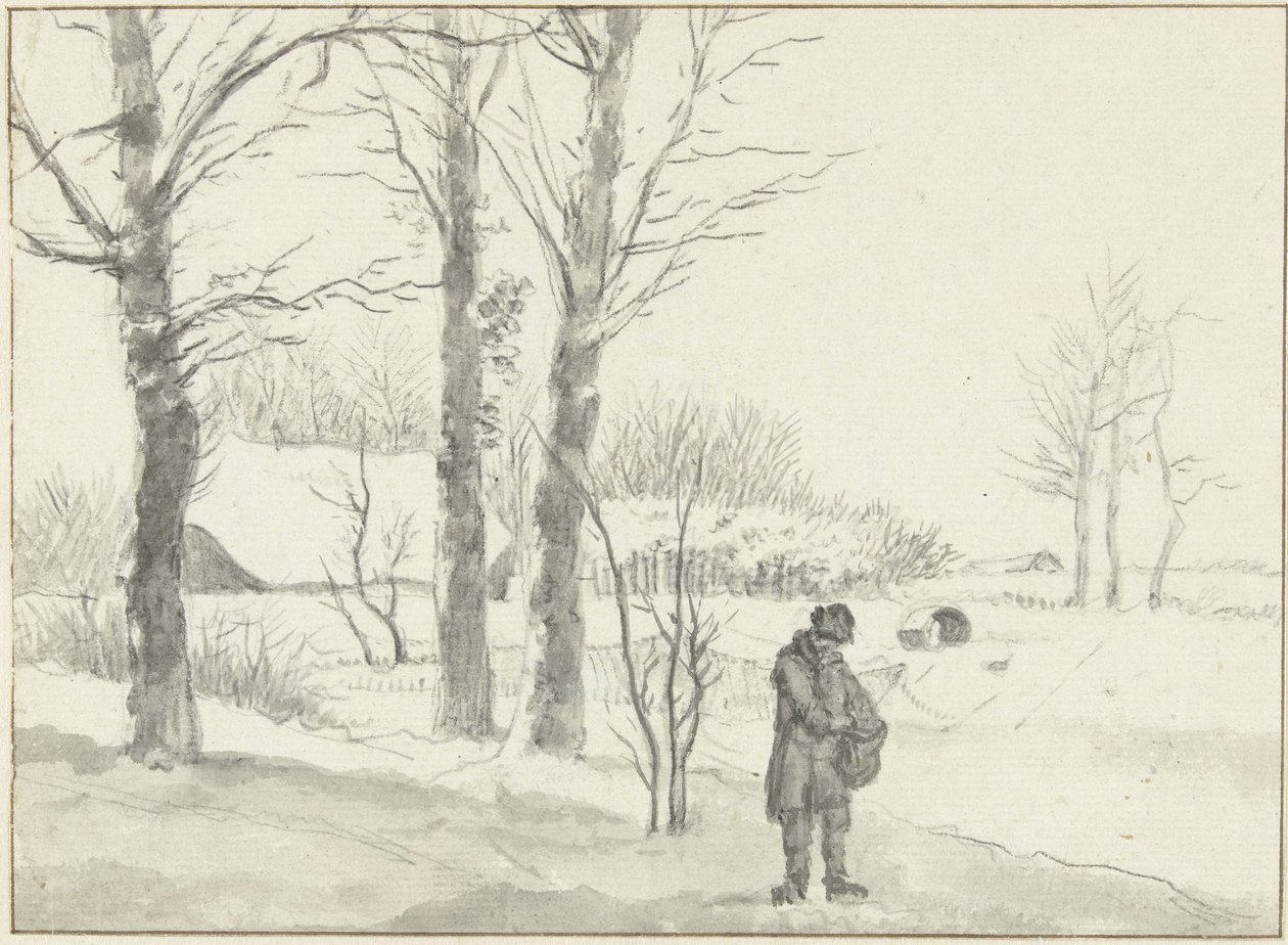Paisagem de neve com homem de pé de Jacob Ernst Marcus