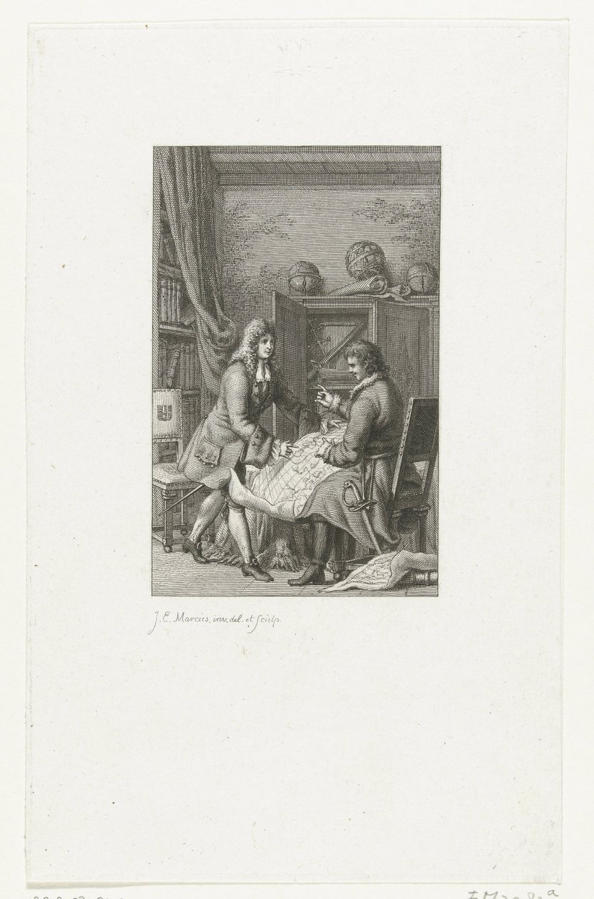 O czar Pedro, o Grande e o prefeito Nicolaes Witsen estudando um mapa, 1814 de Jacob Ernst Marcus