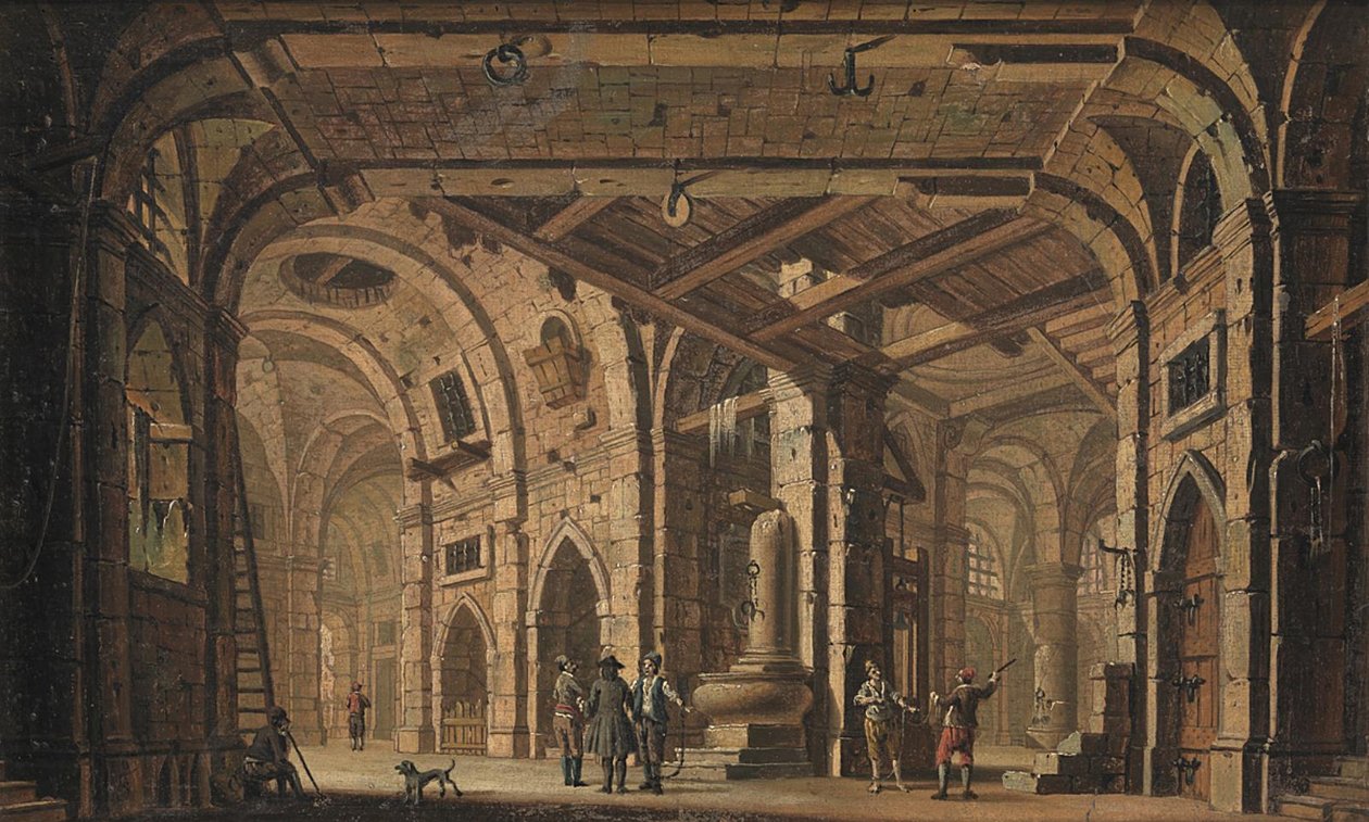 Decoração de prisão com prisioneiros e carcereiros de Jacob Fabris