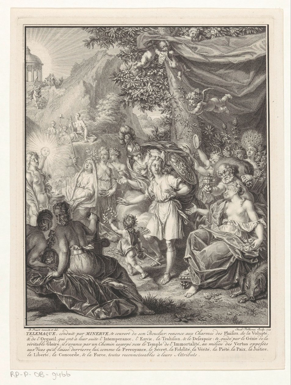Representação alegórica com Telemachus e Minerva
Página de título para: François de Fénelon, Les avantures de Telemaque, 1734 de Jacob Folkema