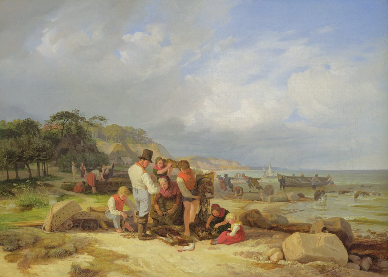 Pescadores em Probstei, 1835 (óleo em canvs) de Jacob Gensler