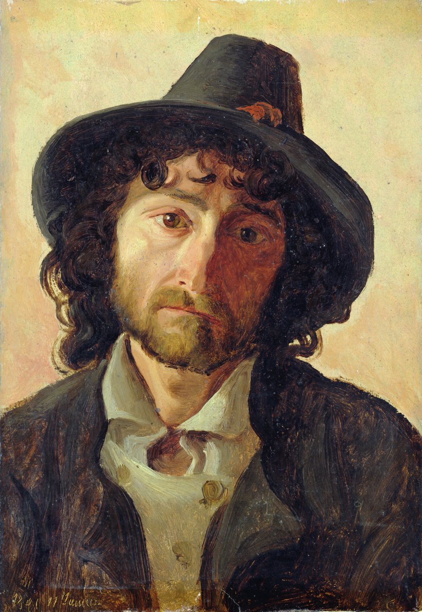 Chefe de um homem, 1841 (óleo sobre papel colocado a bordo) de Jacob Gensler