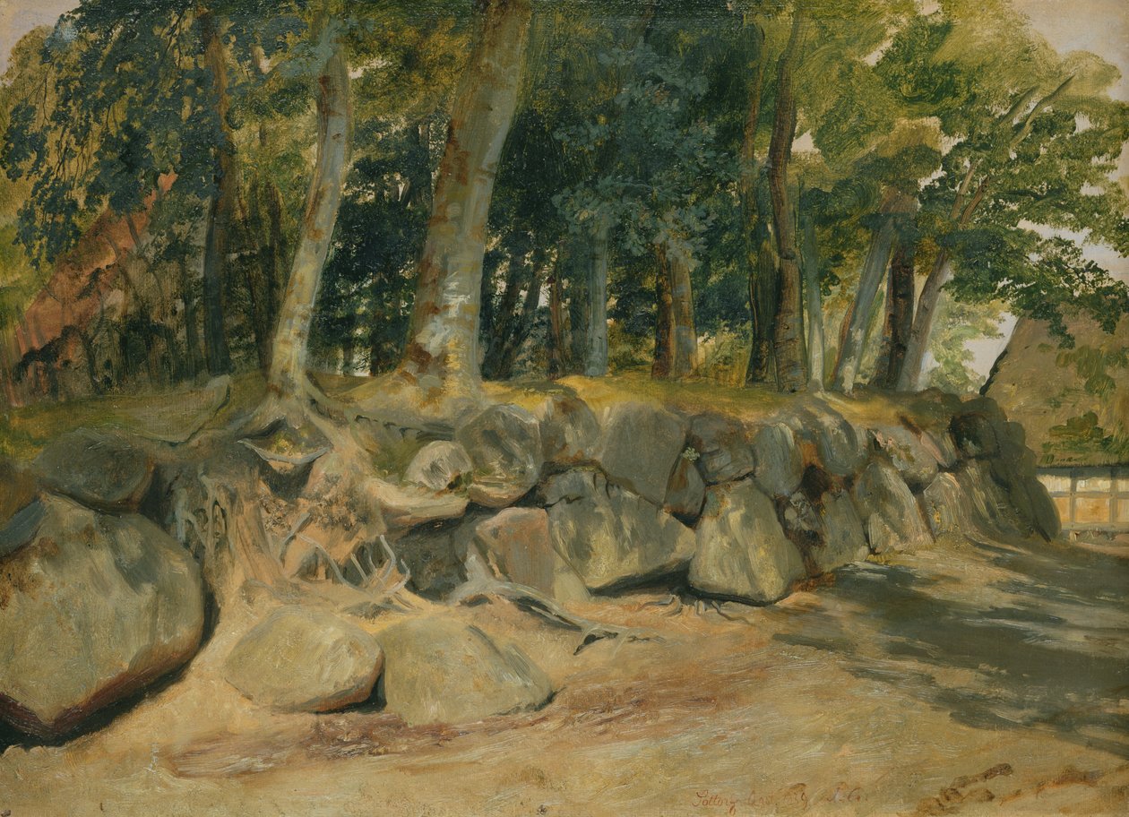 O Muro de Pedra em Sottorf, 1839 (óleo sobre papel no cartão) de Jacob Gensler