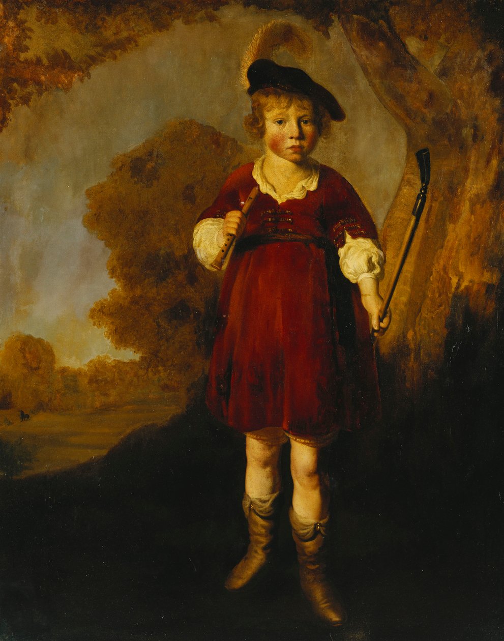 Retrato, jovem, menino, pastor, ficar, comprimento total, paisagem de Jacob Gerritsz Cuyp