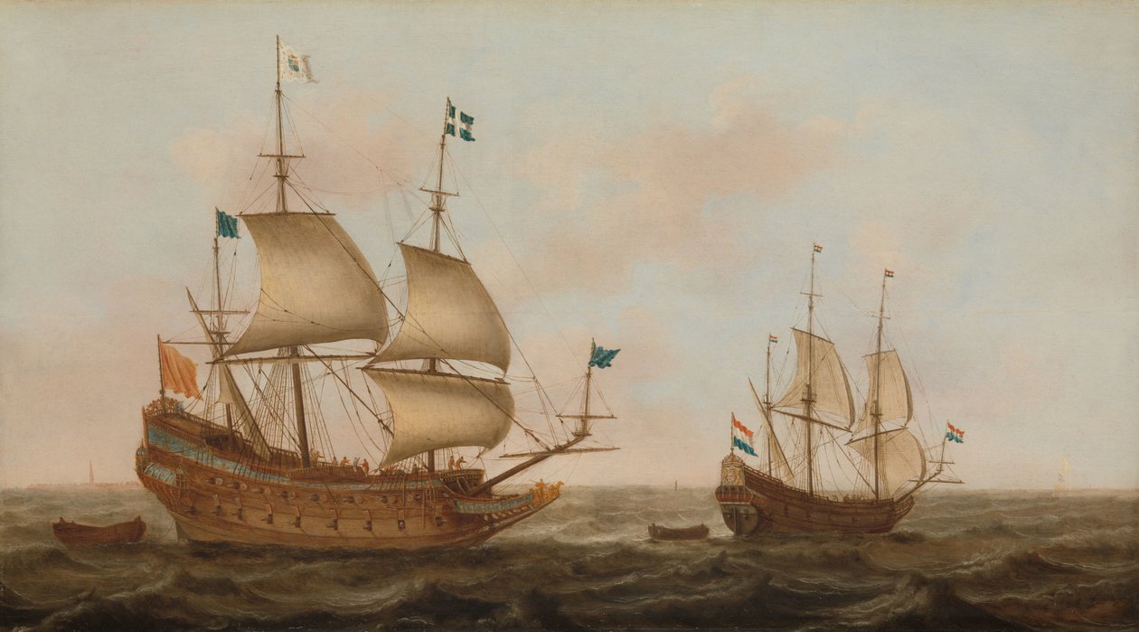 Um navio de guerra construído para a França e um iate holandês à vela de Jacob Gerritz Loef