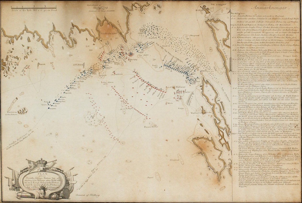 A Batalha da Baía de Viborg, 1790 Mapa, 1790 de Jacob Gillberg
